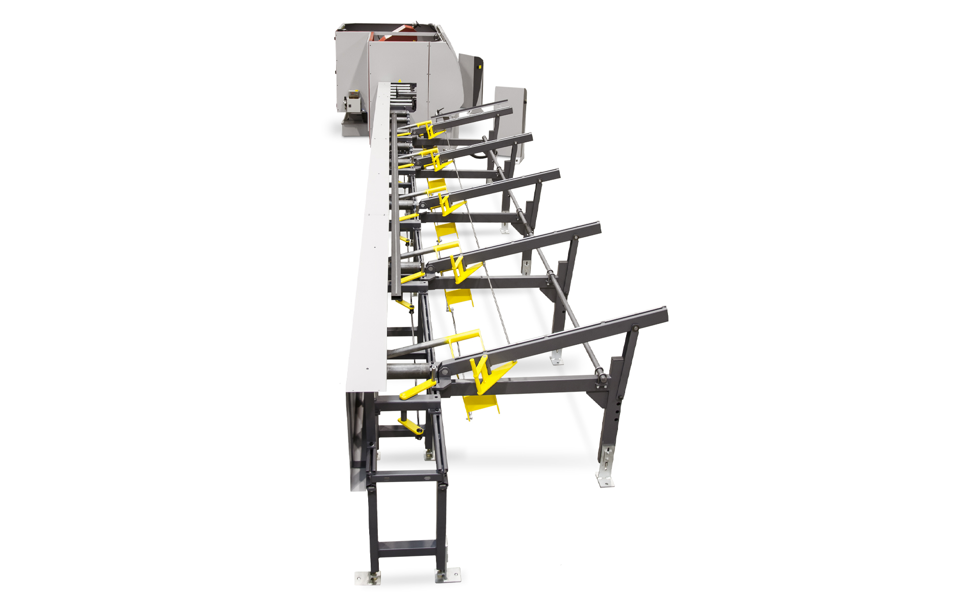 Reguleeritavad elemendid - materjali laius, kalle, laaduri kõrgus. Kompleksse tootmisliini komplekteerimise võimalus lintsaemasina rullrada System SLE 