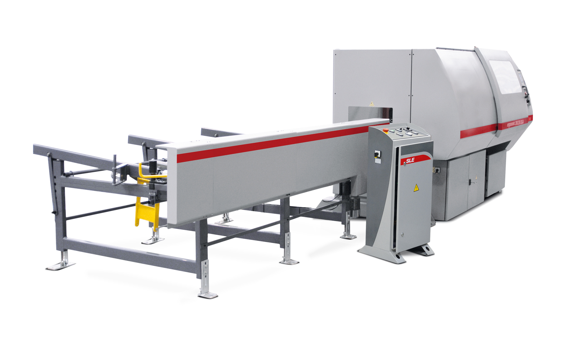 Täisautomaatne lintsaag Ergonomic 290.258 DGANC – malmist saekaar, topeltnurgalõike võimalus, elektrohüdrauliline juhtimine ja graafiline juhtpaneel.