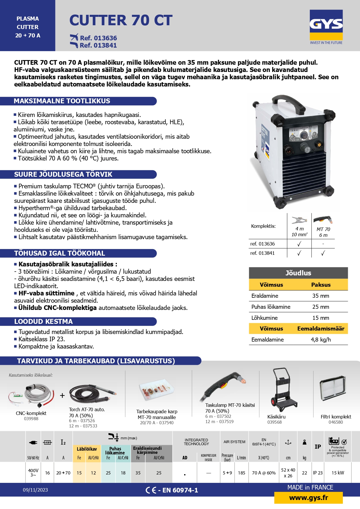 Plasma lõikus masin,  CUTTER 70 CT juhend