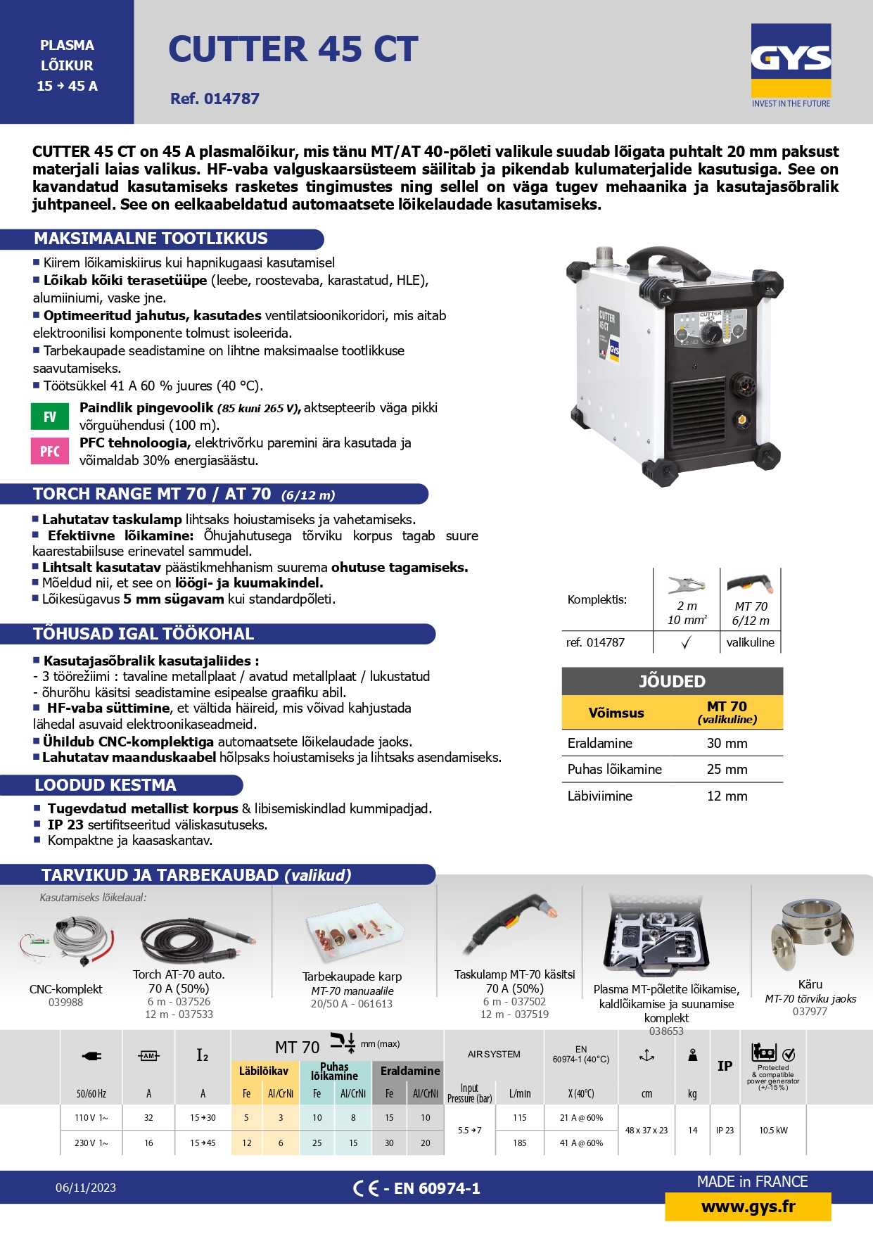 Plasmalõikus masin,  CUTTER 45 CT