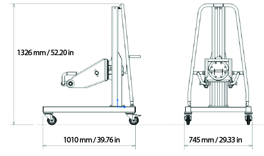 UZ15 RAPID faasimasina raam 3D MANIPULAATOR külgvaates joonis, eestvaates joonis.