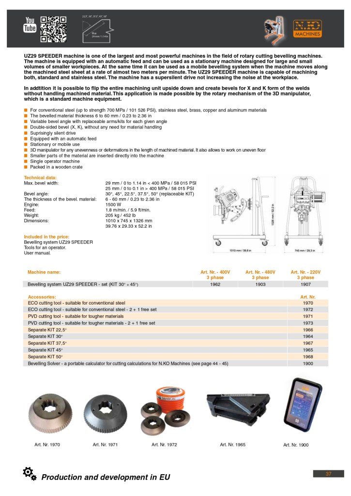 UZ29 SPEEDER faasimismasina Kataloogileht lk.2